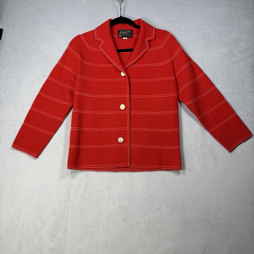 Vintage Palio Cardigan Sweater Women's Size 10 Red 100% Wool Hong Kong Made